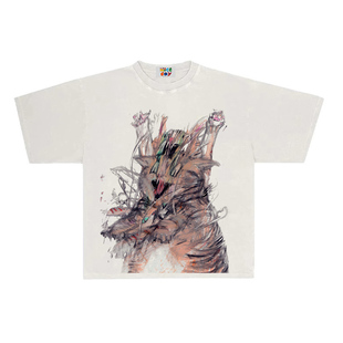 T恤情侣款 百搭宽松短袖 老虎狂挠小众设计感印花夏季 造物GOODGOD