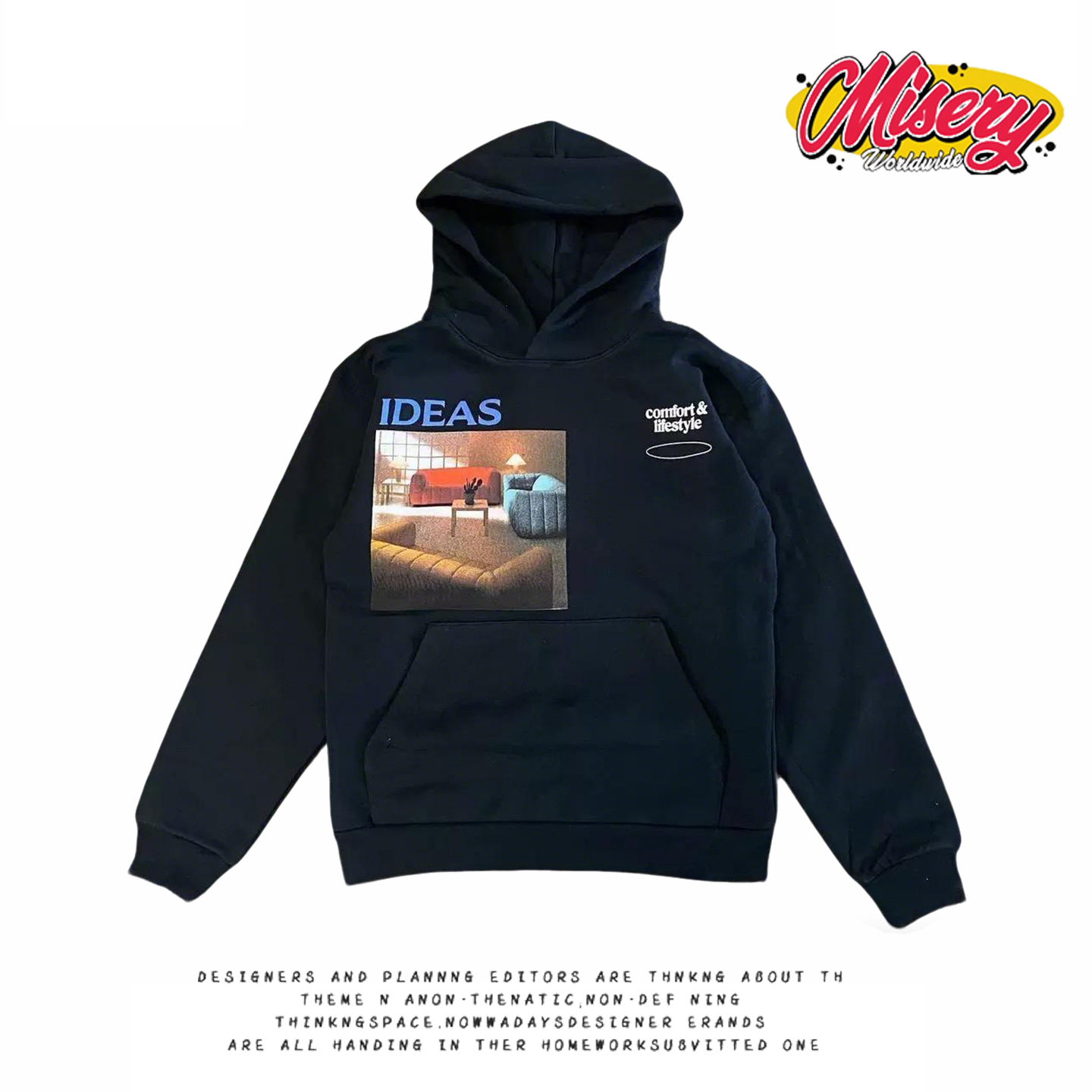 y2k hoodie~美式街头印花连帽卫衣男女宽松加厚重磅黑色长袖上衣