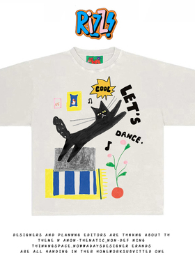 造物GOODGOD 跳舞小猫2025新款爆款夏季正肩设计感纯棉短袖t恤潮