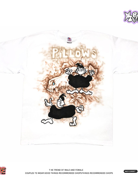 美式小众复古y2k嘻哈风卡通短袖T恤男女宽松纯棉潮牌中性白色上衣