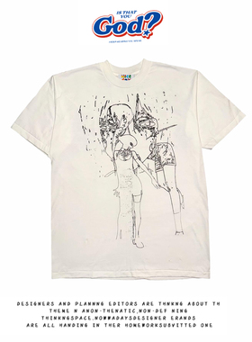 28blocks 260克重磅纯棉! 线条人物~美式复古阿美咔叽短袖T恤男女