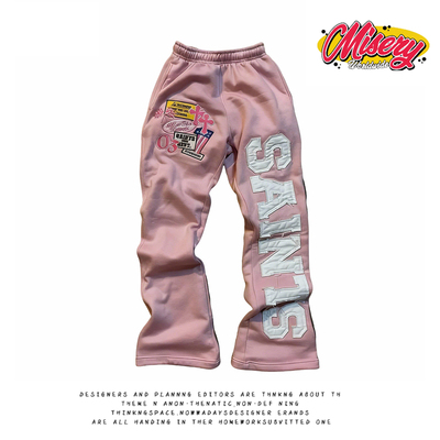 y2k hoodie~美式小众嘻哈风字母刺绣粉色卫裤女Y2k街头休闲运动裤