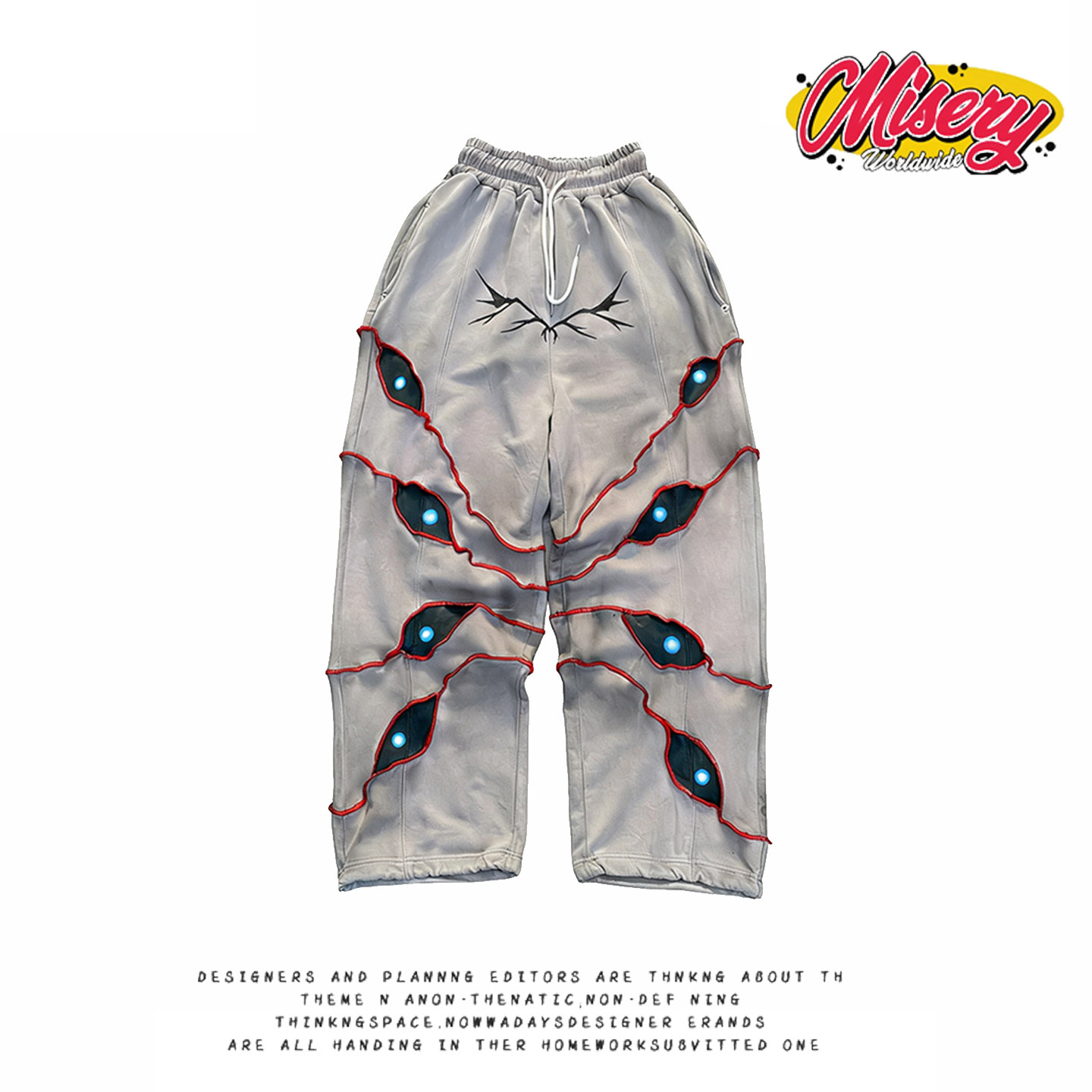 y2k hoodie高街风暗黑眼睛印花卫裤女宽松直筒长裤街头个性设计感