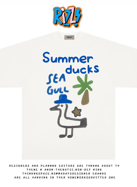 造物GOODGOD 2025夏季沙滩海鸥涂鸦个性艺术学生宽松休闲短袖t恤