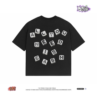 小众潮牌纯棉宽松上衣 T恤男女情侣款 美式 复古街头风字母印花短袖