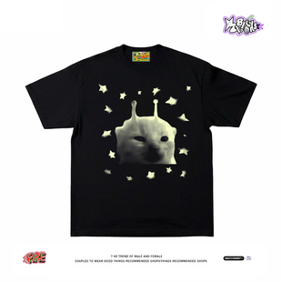 28blocks 260克重磅纯棉! 天线猫脸~美式复古阿美咔叽短袖T恤男女