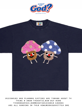 造物GOODGOD 2025夏季新款蘑菇手牵手小众设计感印花宽松短袖T恤