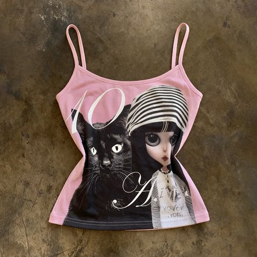 y2k hoodie美式复古小众猫咪印花吊带背心女修身粉色辣妹上衣夏季