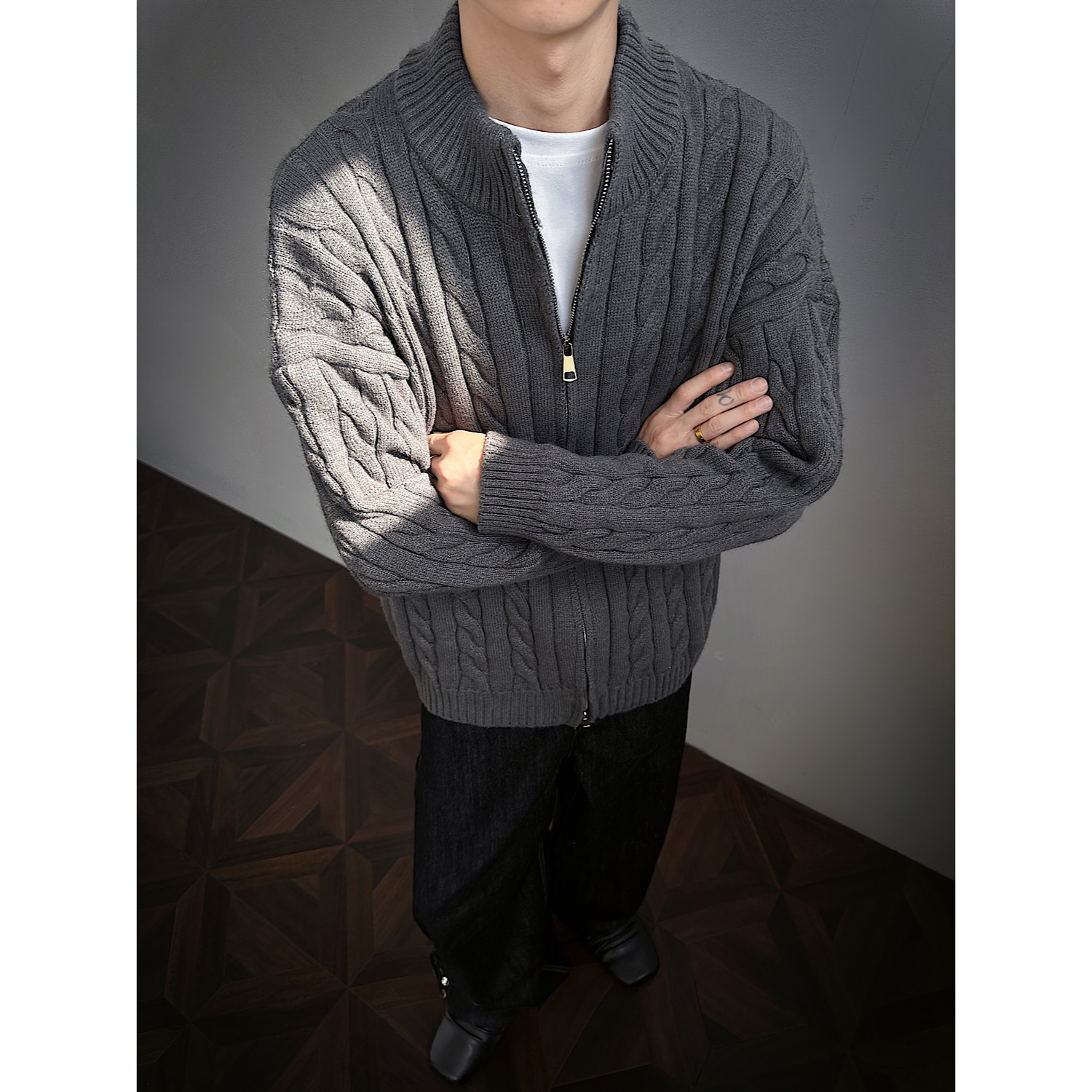 现货麻花拉链衫开衫毛衣外套618-MM787-P70控118，男装针织衫/毛衣，星座618