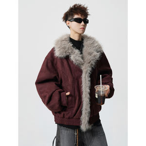 酒红色现货长毛绒棉服棉衣外套618-MF362-P130控218图片