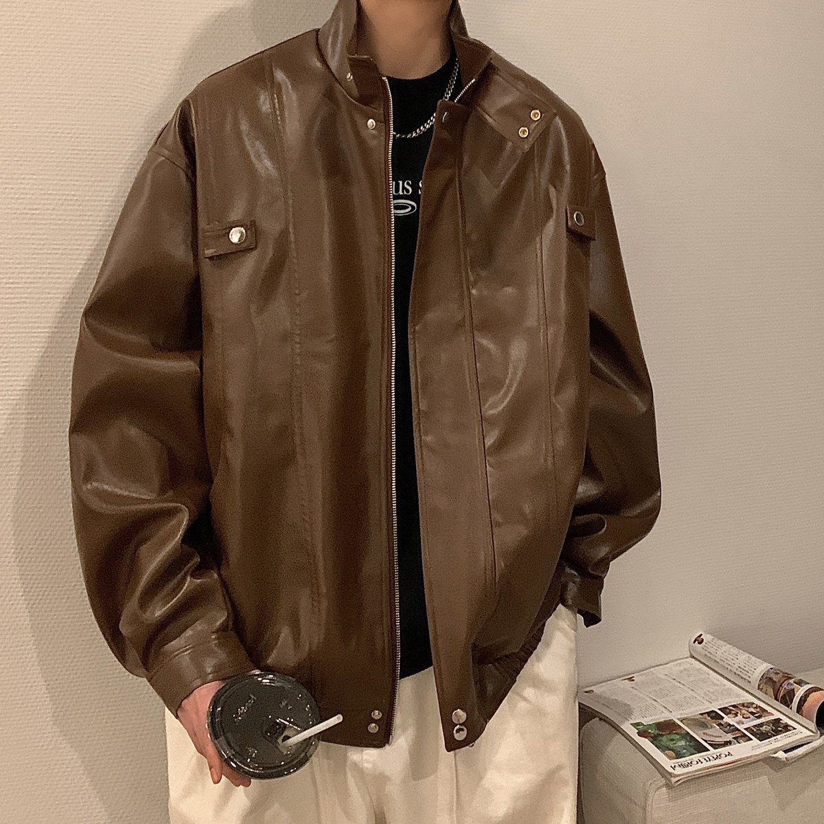 高品质小众设计感皮衣男士机车服外套618-JK150-P110控128,男装皮衣,星座618