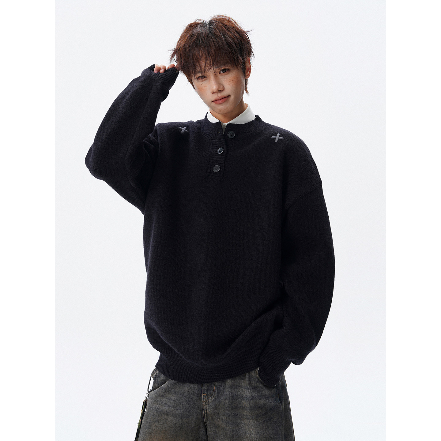 秋冬亨利领刺绣毛衣618-MM972-特P45，男装针织衫/毛衣，星座618