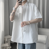 盐系夏款宽松7色纯色短袖翻领衬衫t桖打底衫618-CS90-P30控48，男装T恤，星座618