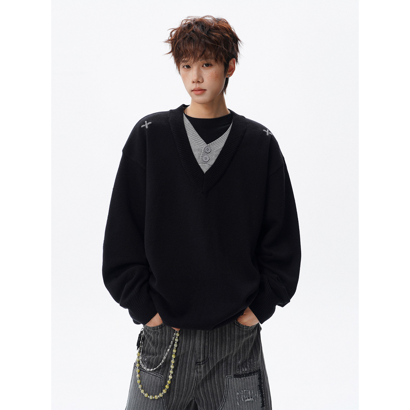 毛衣针织假两件刺绣毛衣衫618-MM912-P60控108，男装针织衫/毛衣，星座618