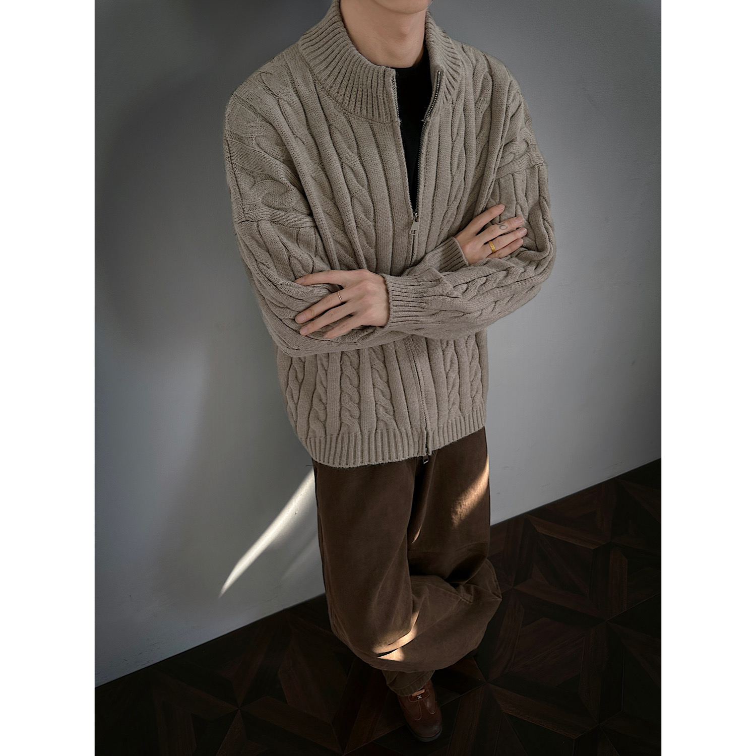 现货麻花拉链衫开衫毛衣外套618-MM787-P70控118，男装针织衫/毛衣，星座618