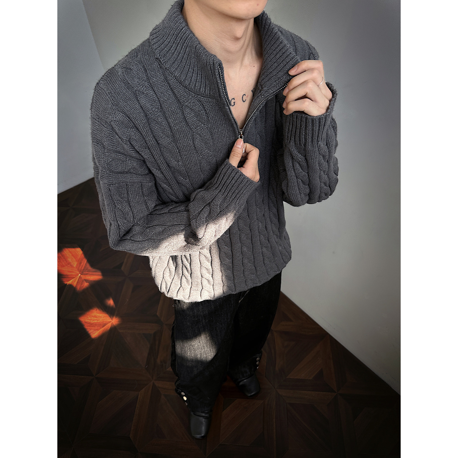 现货麻花半拉链毛衣外套618-MM788-P60控108，男装针织衫/毛衣，星座618