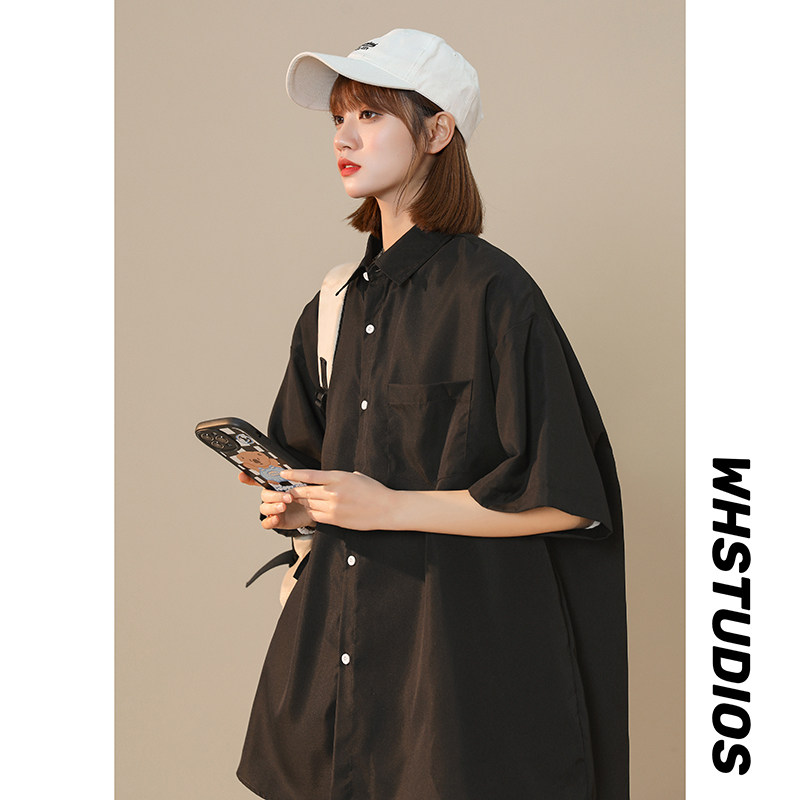 凯旋中性风夏款宽松6色纯色短袖翻领衬衫t桖618-CS90-P30控48，男装T恤，星座618