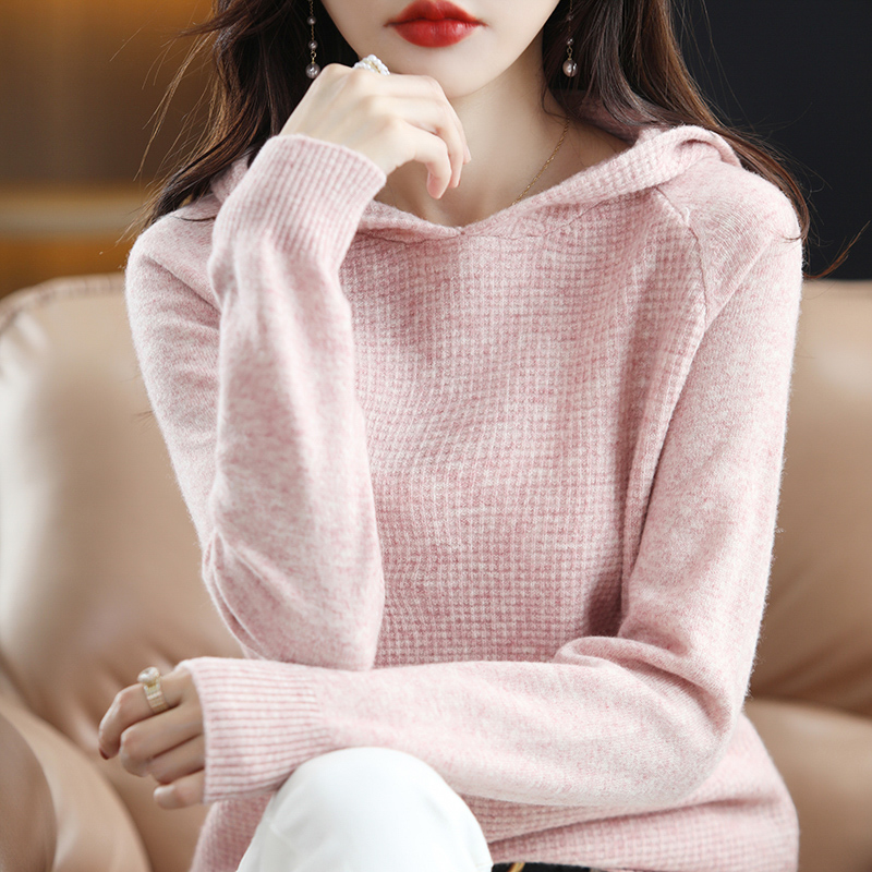 2025秋冬新款连帽羊毛衫女士宽松气质显瘦减龄内搭帽衫卫衣