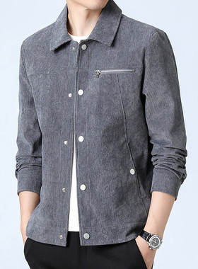 青年男士外套纯色修身夹克外穿常规款翻领标准简约男装上衣