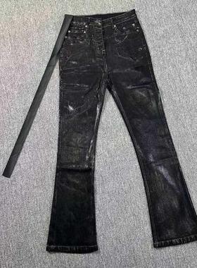 长刷堆积涂层ro裤子牛仔裤微喇男弹力fkcc纯手工自主飘带蜡裤蜡