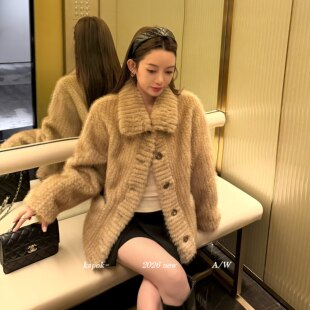 kapok2026秋冬新款双口袋编织仿水貂皮毛一体保暖短外套26P817