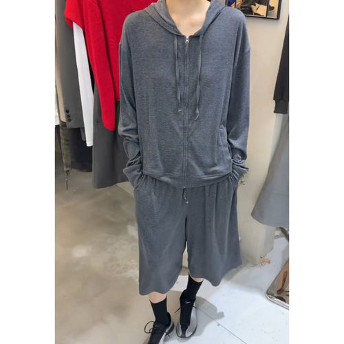 WAIT MORE 秋季韩系连帽拉链卫衣外套女松紧腰抽绳休闲中裤9002