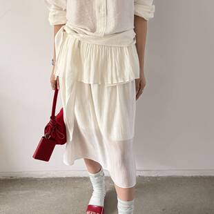 WAIT MORE 2026夏季复古重工两片式屁帘半裙垂感天丝半身裙5267