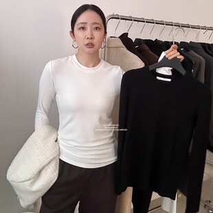 widelia十三行老板娘秋冬白色加绒内搭打底圆领长袖打底衫女9133