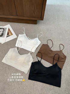 薄款无痕冰丝美背吊带内衣一体固定乳胶杯舒适内搭背心抹胸女327