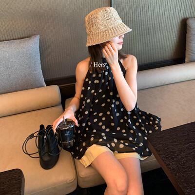 hers 一勺甜 夏季千金贵气波点小衫（前后两穿）气质上衣80763