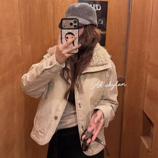 AK skylan冬季奥地利羊卷毛可拆卸内胆羽绒服宽松派克服外套86051