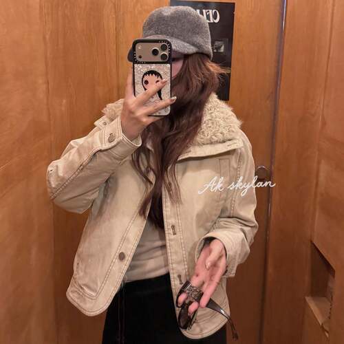 AK skylan冬季奥地利羊卷毛可拆卸内胆羽绒服宽松派克服外套86051