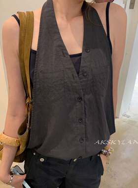 AK skylan 夏季ins风挂脖假两件上衣小众时髦外穿吊带上衣85906