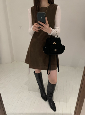 ATELIER BLANC2025秋冬设计感秋款百搭麂皮背心裙连衣裙