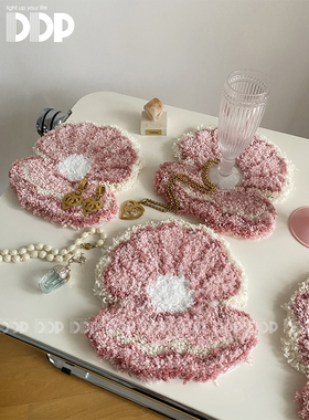 DDP手工tufting簇绒复古法式珍珠贝壳杯垫隔热桌垫ins地毯餐厅