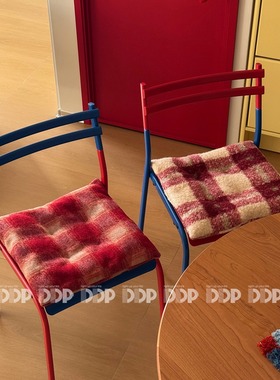 DDP中古包豪斯复古韩式红色格子坐垫卧室餐椅圣诞新年商用乔迁