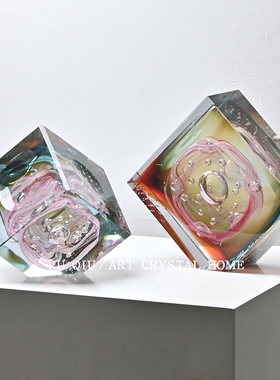 原创艺术手工琉璃摆件时空魔方别墅卧室床头柜酒店前台书柜装饰品