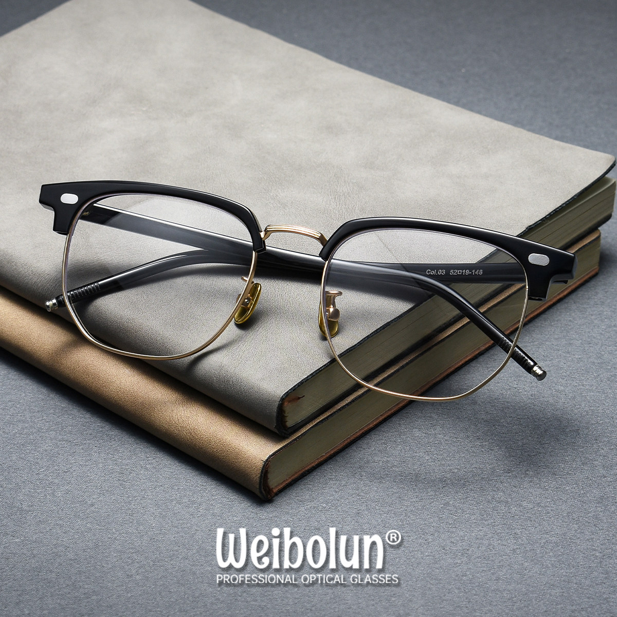 复古眉线半框眼镜架男女板材金属镜框文艺舒适方形近视黑色光学镜