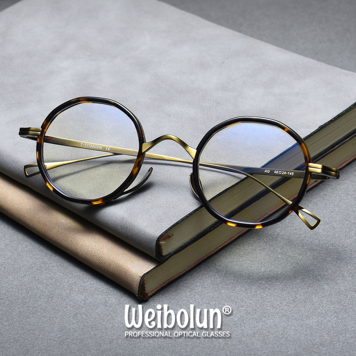 复古玳瑁色圆框眼镜架男女款文艺超轻纯钛板材防蓝光近视镜框全框