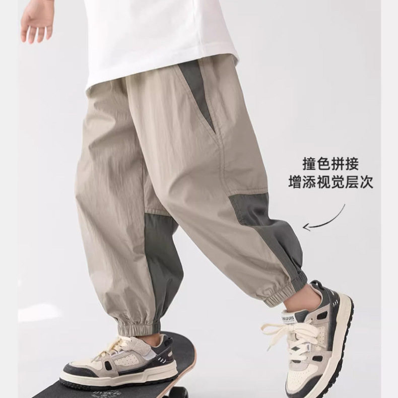 男童休闲防蚊裤夏装薄款拼色速干裤 中大童儿童韩版宽松束脚长裤