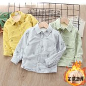 男宝宝印花卡通加厚保暖上衣棉服小外套 儿童加绒衬衫 2025冬季 新款