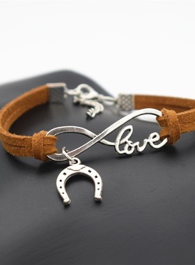 欧美饰品 手工编织热销时间约风格无限爱马蹄手链