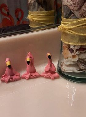 新款禅意摆件火烈鸟摆件花园装饰树脂工艺品不看不听不说粉色摆件