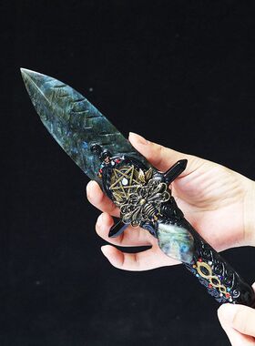 大型天然水晶拉长石匕首原石手工打磨爪子刀模型水晶工艺品