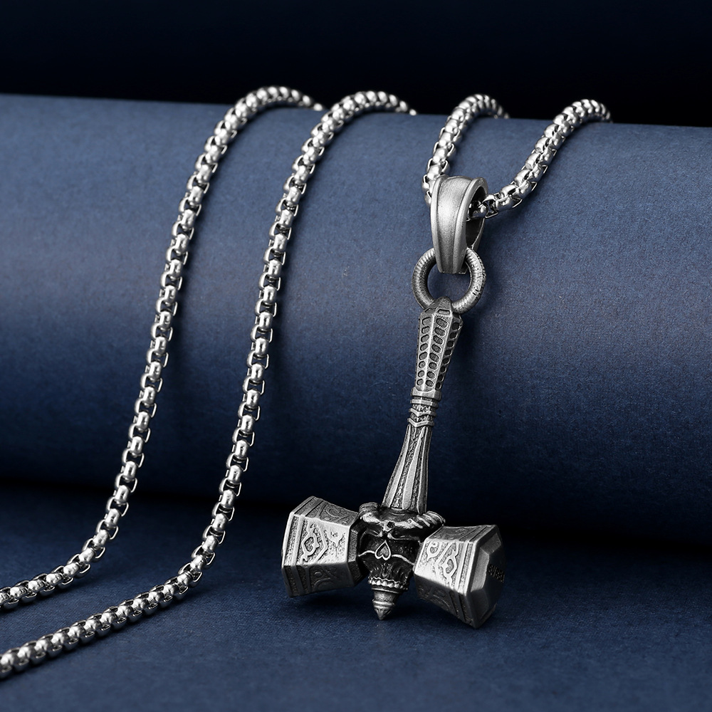 wish北欧ins风维京海盗战争锤吊坠项链男士护身符文礼物图腾