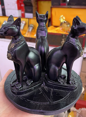 招财猫神贝斯特祭坛仪式摆件 古埃及树脂工艺品摆件 水晶球底座