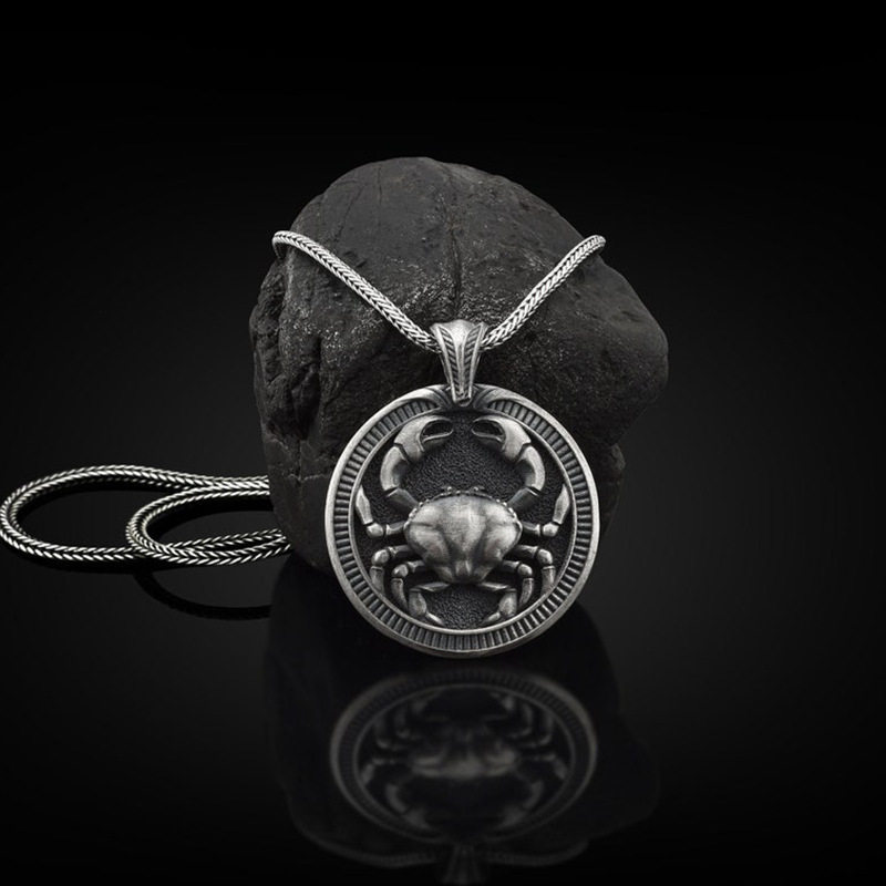 欧美ins风星座项链巨蟹座吊坠嘻哈男士复古项链不锈钢配饰