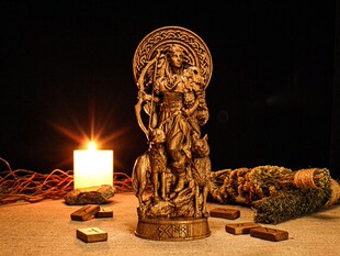 进口手工雕刻北欧风斯堪的纳维亚Skadi女神橡木雕像 家居特色摆件