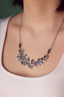 大枝项链 银枝项链配赤铁矿珠波西米亚分层叶子项链 自然灵感礼物