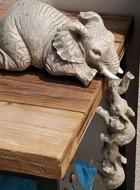 跨境新品动物树脂教师节摆件客厅桌面家居装饰品三只象工艺摆件